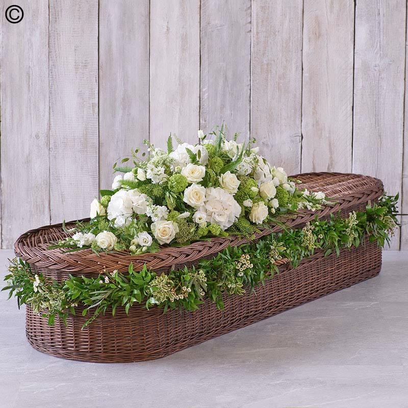 Large White Casket Spray with Garland