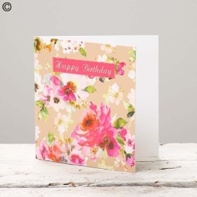 Happy Birthday Watercolour Flowers Greetings Card